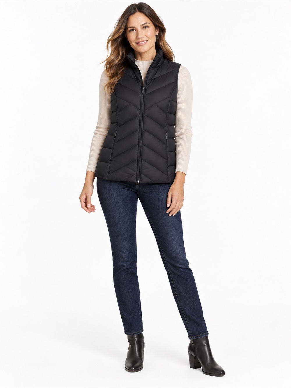 J.Jill Women’s Black Quilted Down Puffer Vest Zip Front XS Petite